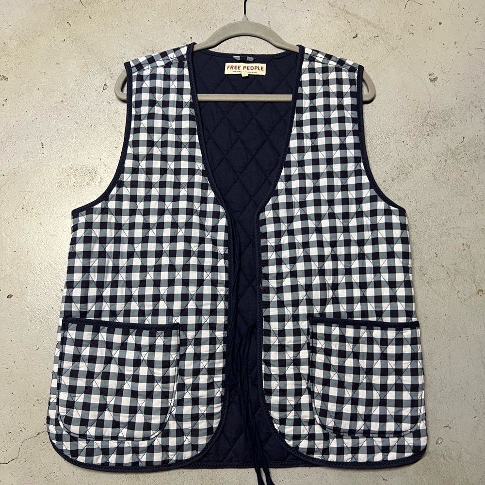 Free People Gingham Navy and White Vest